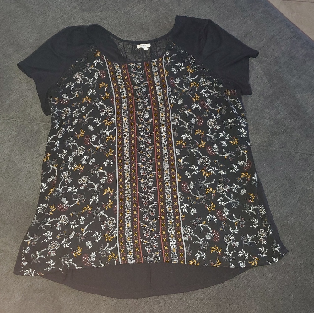 Maurice's black blouse with lace accent back.